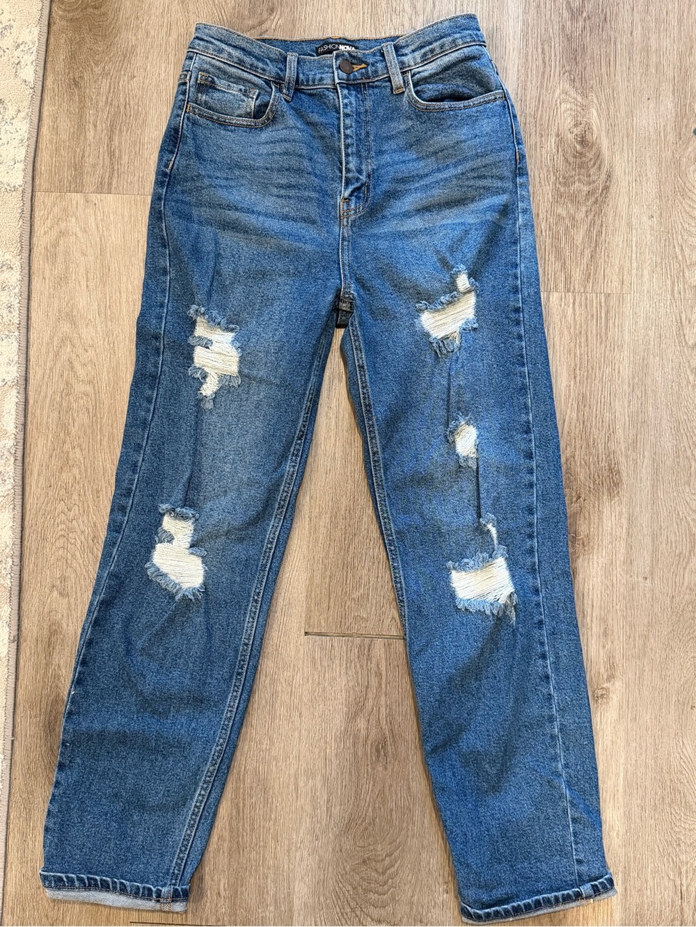 Fashion Nova Distressed Blue Boyfriend Jeans